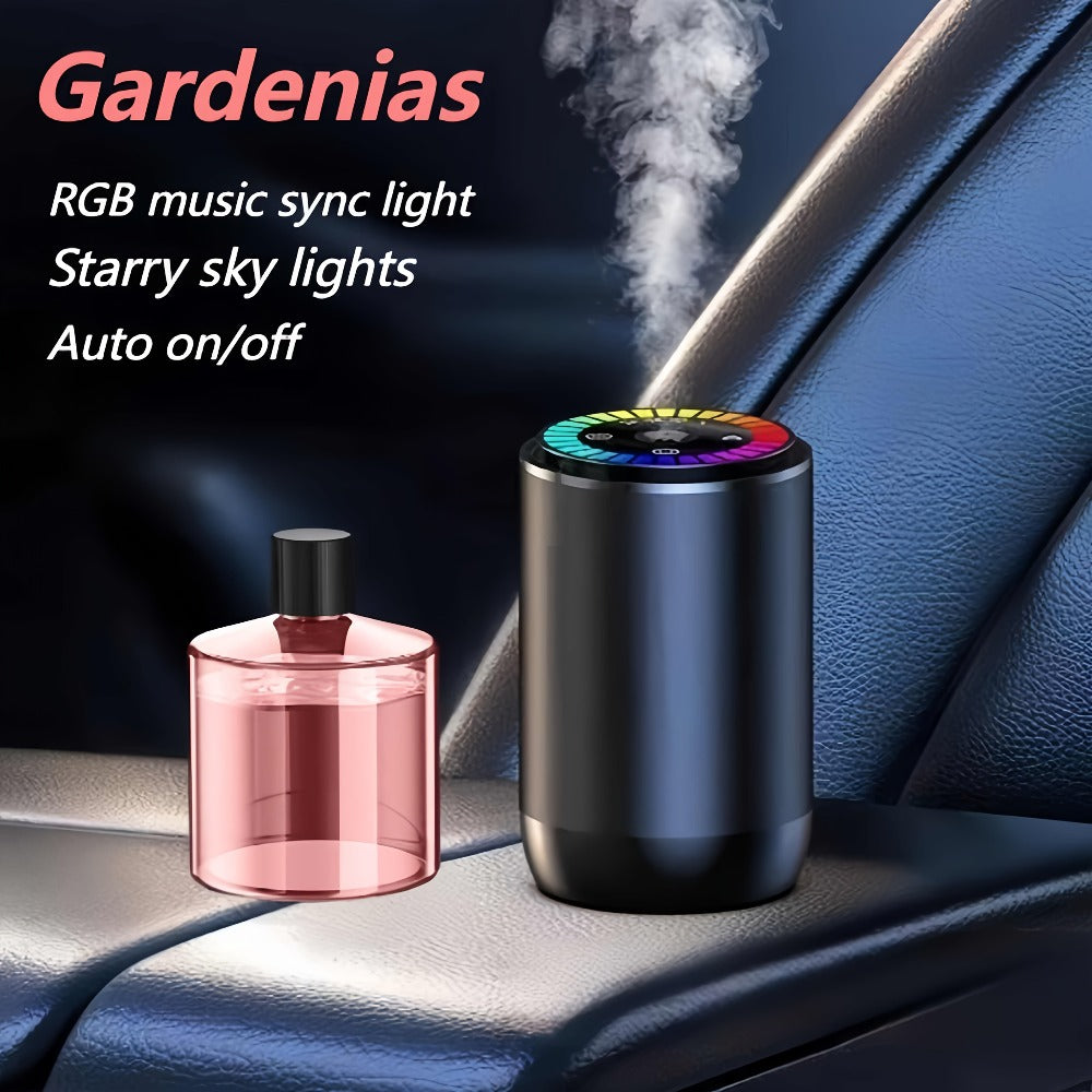 Car Air Freshener Aromatherapy Diffuser with Starry Sky Light Show, USB Rechargeable, Adjustable Fragrance – Natural Essential Oil Scents (Lavender, Ocean, Cologne, Gardenia)