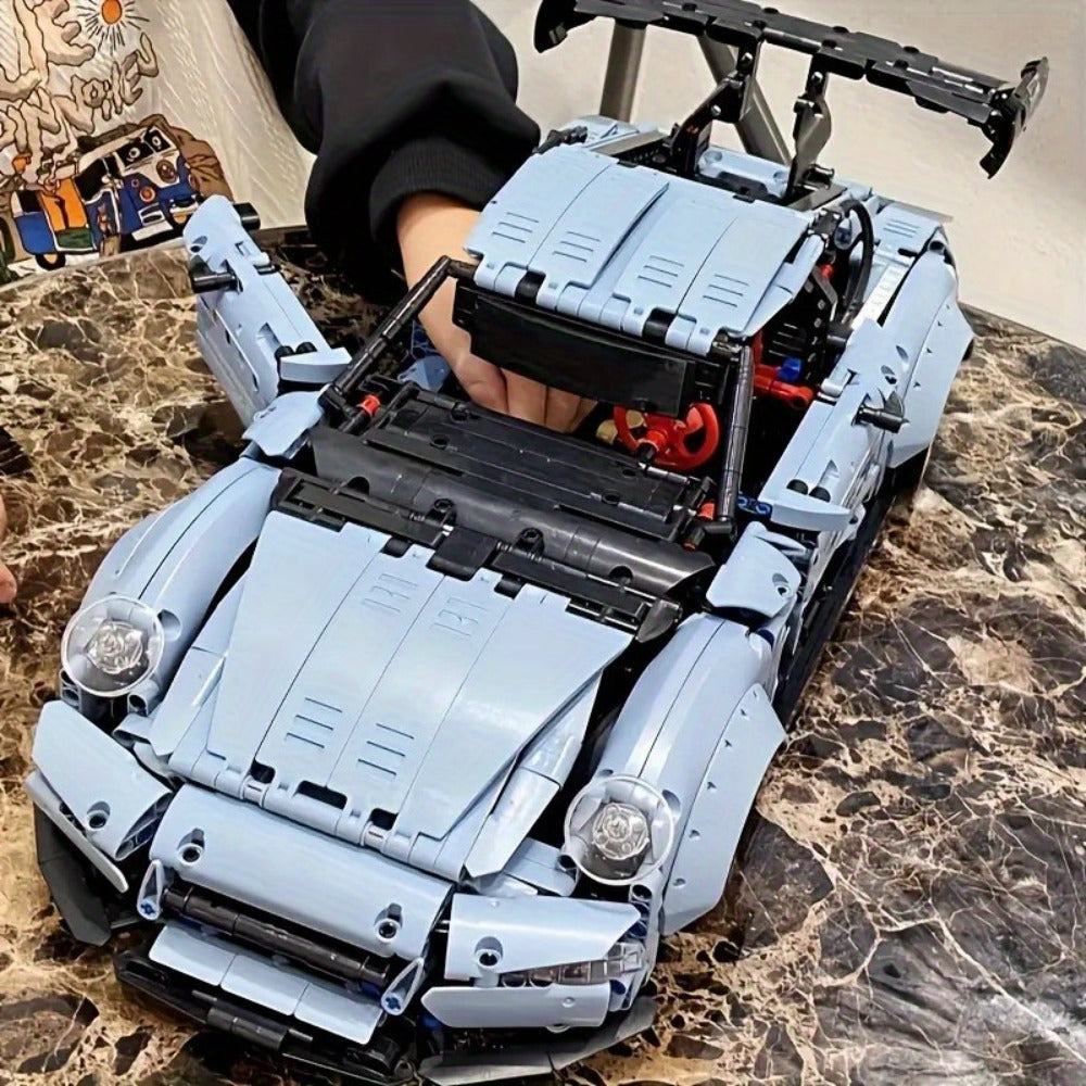 Lowrider Sports Car Building Blocks, 2100 Pcs Misty Blue Adult Model Car Kit