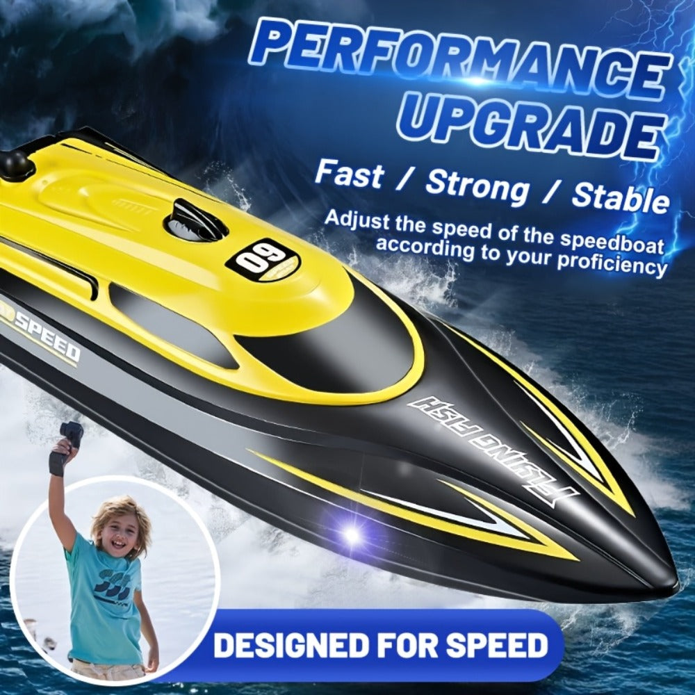 30 km/h RC Speedboat with LED Lights, 2.4 GHz Control & Water Cooling