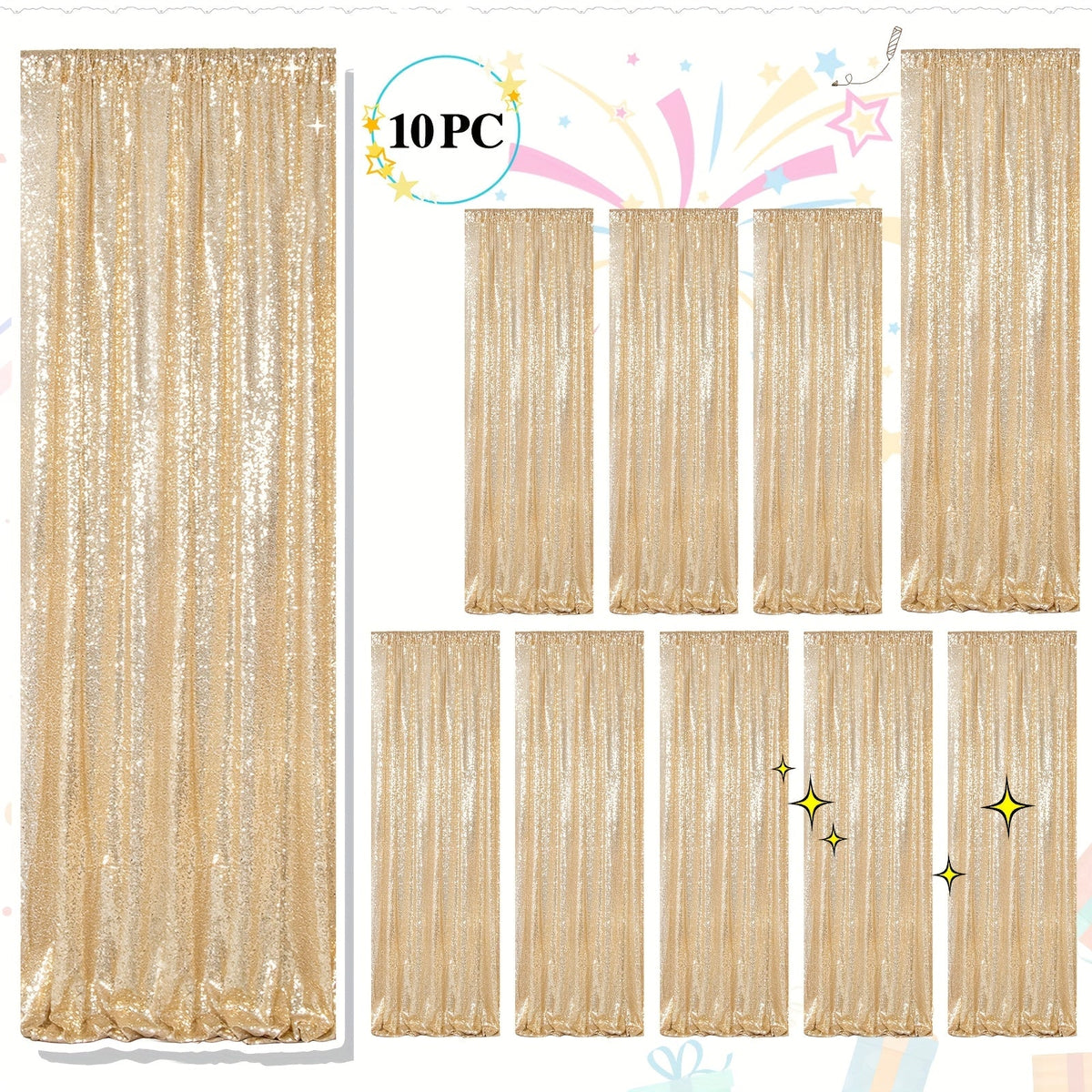 Sequin Backdrop Curtains 2FTx8FT Glitter Photography Background Panels for Party Wedding Birthday Stage Decoration Gold Yellow Shimmer Curtain Set 4 6 10 Panels Available
