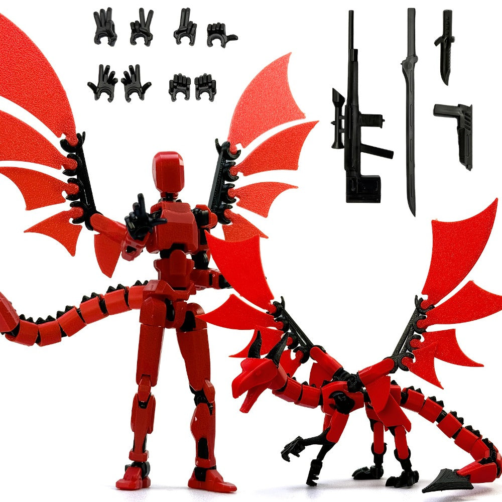 3D Printed Dragon Figurine 2-Piece Set – Articulated Flying Dragon with Movable Wings Poseable Fantasy Sculpture 4 Colors Desk Decor Gift for Gamers Adults Kids