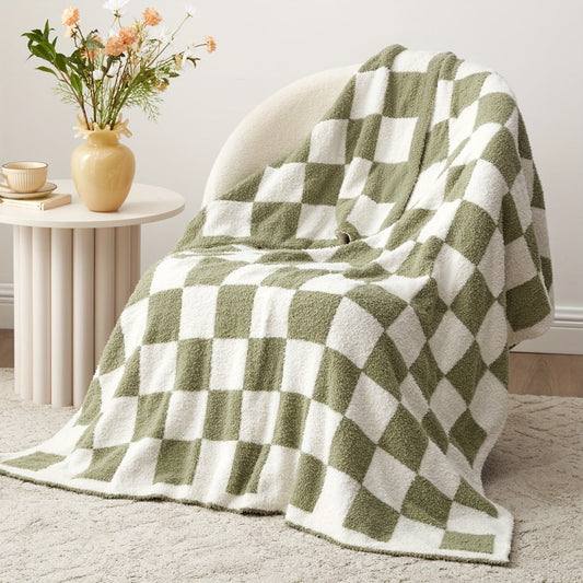 Jacquard Knit Checkered Blanket for Couch and Bed, 4 Colors and Sizes