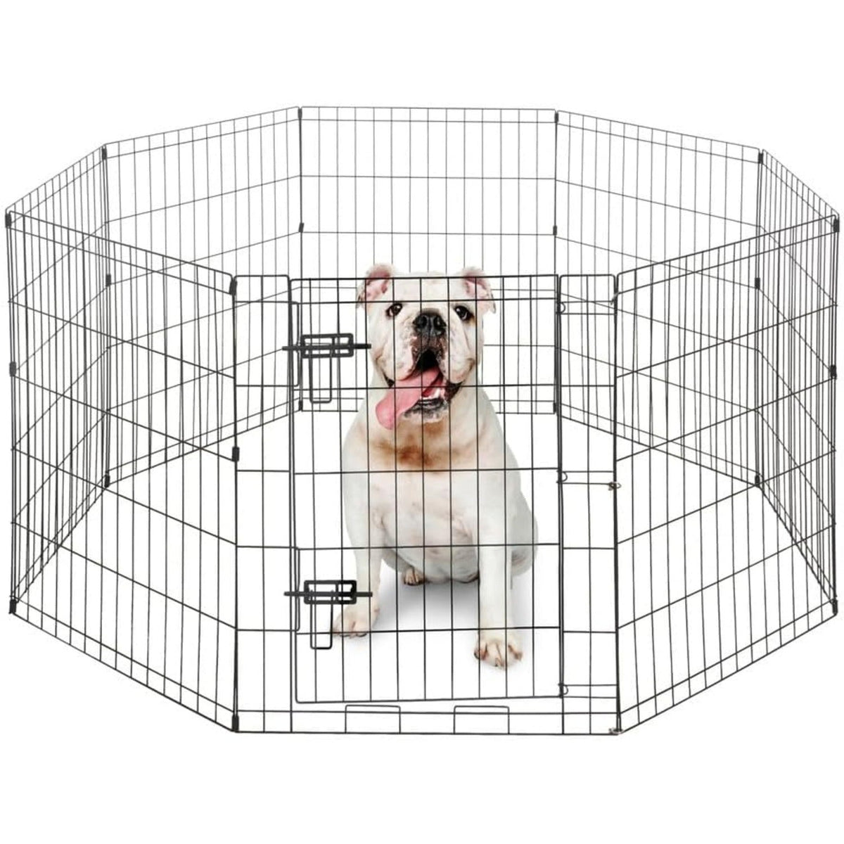 Dog Playpen 8 Panel Foldable Metal Pet Fence with Gate | Heavy-Duty Indoor Outdoor Exercise Pen for Small Dogs & Animals | Portable Kennel Cage | 24 Inch | Multiple Configurations Rectangle Octagon