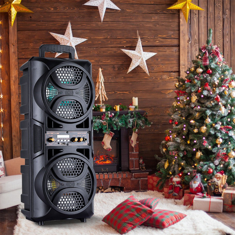 Portable Karaoke Bluetooth Speaker with Wheels & Microphone – Party DJ Sound System Dual 6.5" Woofer LED Lights FM AUX TF USB TWS Rechargeable Outdoor Speaker