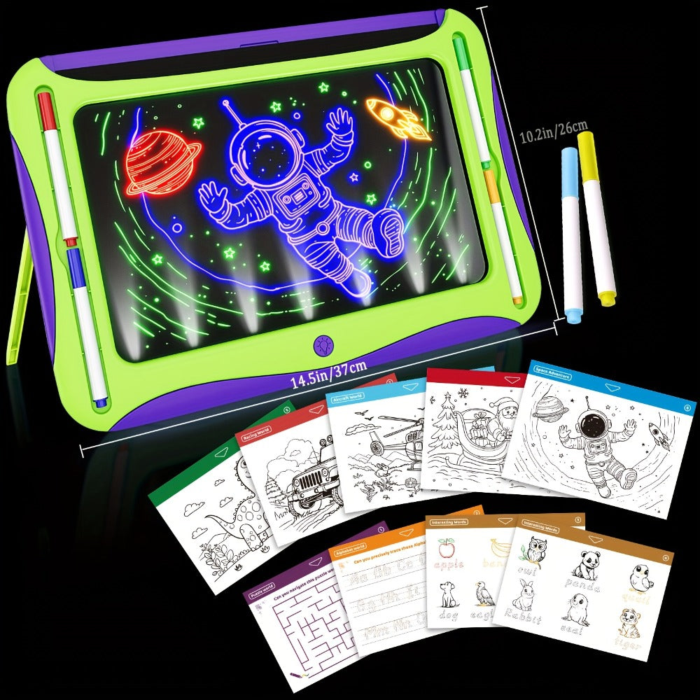 LED Light Up Drawing Board for Kids with 9 Double-Sided Tracing Cards & 6 Markers – Travel Doodle Board, 6 Colors