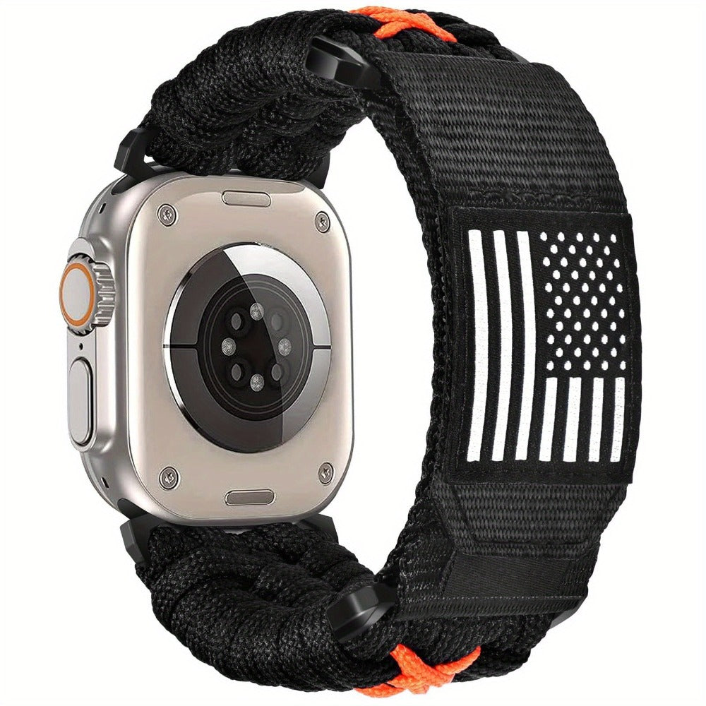 Rugged Nylon Sport Loop Apple Watch Band for Men – Woven Adjustable Strap Compatible with Apple Watch Ultra 3 2 1 Series 11 10 9 8 7 6 5 4 SE 49mm 46mm 45mm 44mm 42mm S M L XL Army Green Black Orange