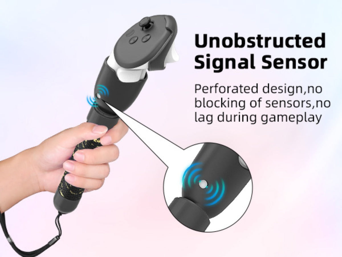 Meta Quest 3S Controller Handle Extension Grips – 3-in-1 VR Handle Attachments for Beat Saber, Golf+, Tennis & More, Anti-Slip ABS Grip with Safety Wire, Compatible with Meta Quest 3S & Quest 3