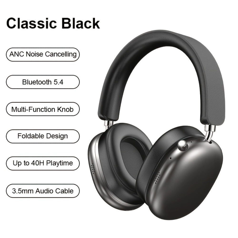 ANC Foldable Over-Ear Headphones Bluetooth 5.4 with 40H Playtime – Hi-Fi Stereo Deep Bass Active Noise Cancelling Wireless Headset with Mic for Work Travel Daily Use
