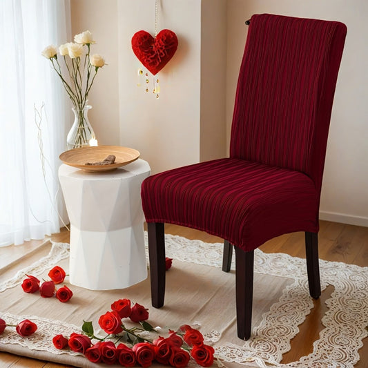 Dining Chair Covers with Striped Stretch Jacquard Fabric, Sets of 4 or 6