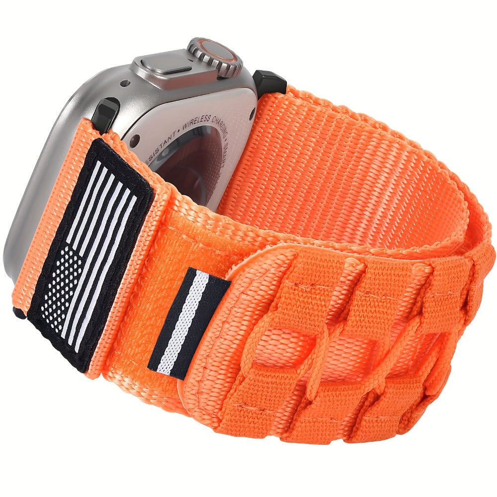Rugged Nylon Apple Watch Band Men Sport Loop Soft Woven Adjustable Hook Loop Strap Compatible with Apple Watch Ultra 3 2 1 Series 1-11 SE 42mm 44mm 45mm 46mm 49mm Army Green Black Blue Orange Outdoor Hiking Gym