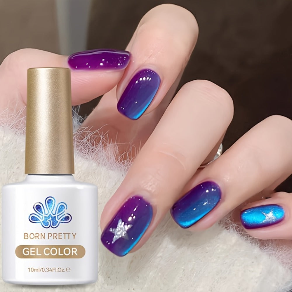 Cat Eye Magnetic Gel Nail Polish 10ml - Blueberry Glitter Purple Blue Glass Bead Sparkling Effect, UV LED Semi-Permanent Gel Varnish with Magnetic Stick, DIY Salon Nail Art
