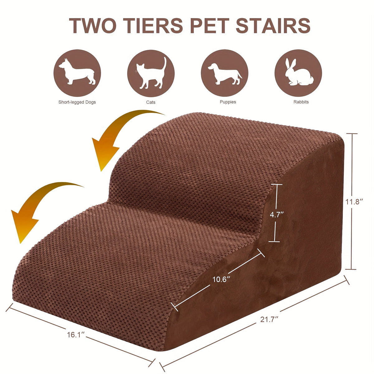 Dog Stairs for High Beds & Sofas – 2/3/4 Step Memory Foam Pet Steps with Non-Slip Bottom, Washable Cover & Textured Surface – Supportive Dog Steps for Senior Dogs, Puppies & Small Breeds