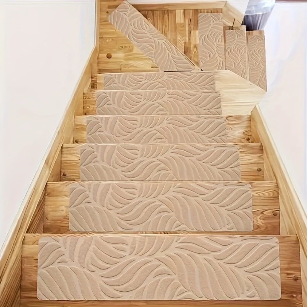 Non-Slip Stair Treads 15pcs 8"x30" Self-Adhesive Carpet Pads for Wooden Steps – Washable Polyester Indoor Stair Mats for Safety, Anti-Slip Step Covers in Multiple Colors