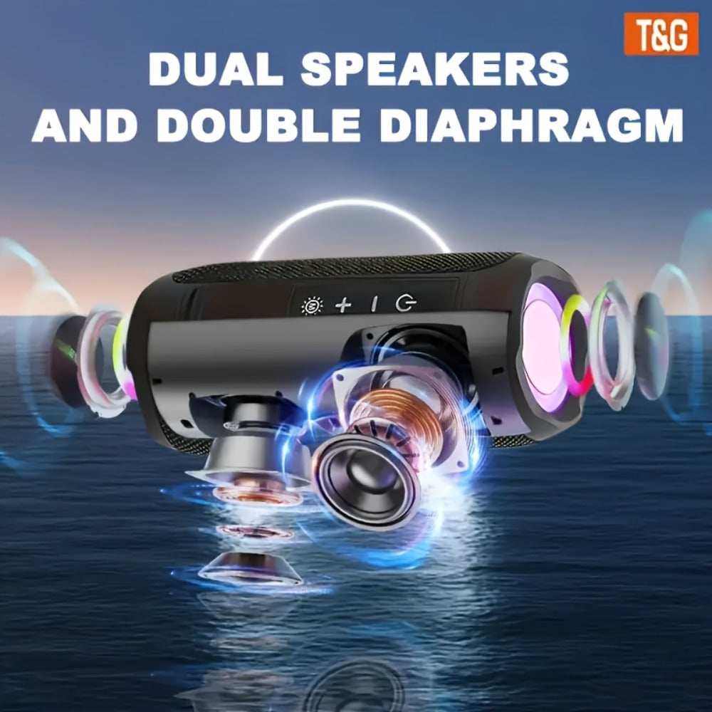 TG227 Portable Bluetooth Speaker with LED Breathing Light, TWS Stereo Sound, USB-C Rechargeable, Wireless Speaker for Outdoor Camping, Hiking, Gatherings