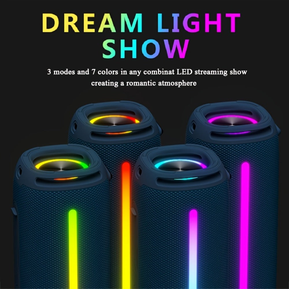 50W Bluetooth Speaker IPX6 Waterproof with LED Lights, Portable Wireless Speaker Rich Bass FM Radio USB TF Card Playback, Loud Outdoor Speaker for Parties Camping Beach Home