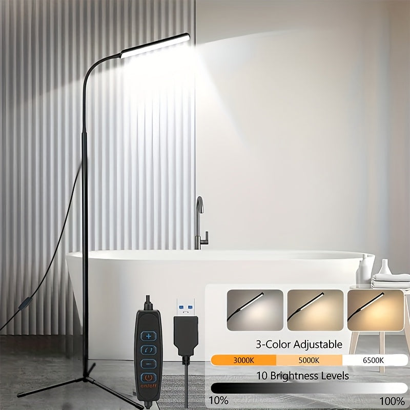 Gooseneck LED Floor Lamp with Stepless Dimming – 3 Color Temperatures, Flexible Neck, Eye-Care LED Smart Reading Lamp for Living Room, Bedroom & Home Office | Tri-Color Adjustable Standing Light