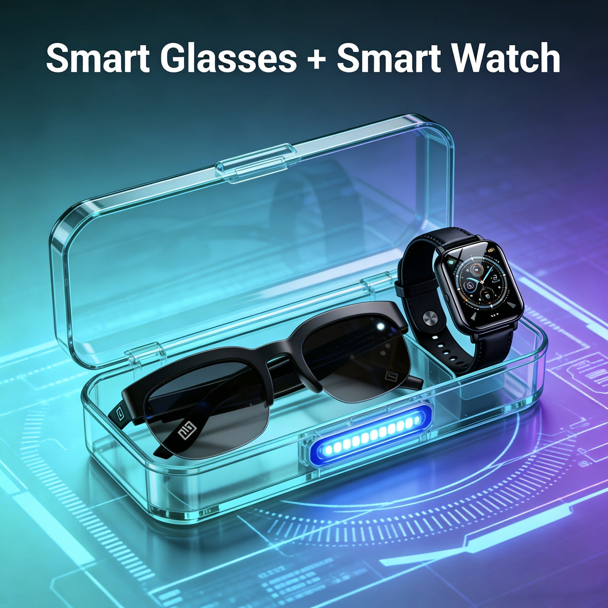 AI Smart Glasses with Real-Time Multi-Language Translation – Bluetooth Wireless Mic & Speaker, Hands-Free Calls & Music + Full Touchscreen Smartwatch Bundle | Wearable Tech Gift for Men Women