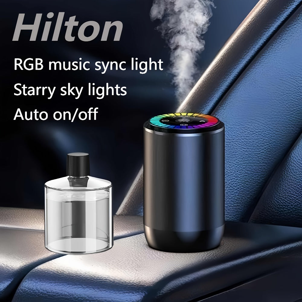 Car Air Freshener Aromatherapy Diffuser with Starry Sky Light Show, USB Rechargeable, Adjustable Fragrance – Natural Essential Oil Scents (Lavender, Ocean, Cologne, Gardenia)