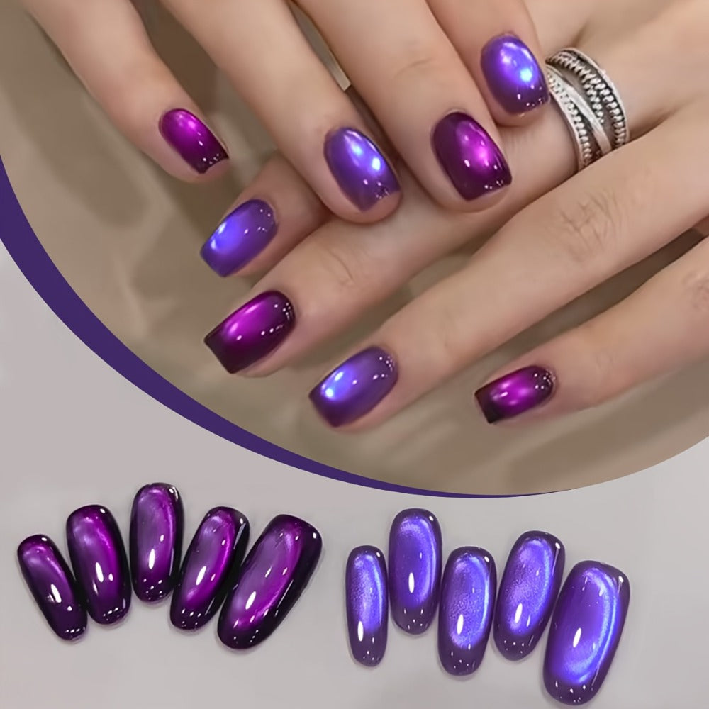 Cat Eye Gel Nail Polish Set 4pcs Purple Iridescent Glass Bead — Nine Purple Fire Aurora Shimmer UV LED Soak-Off Gel Polish for Women, Salon & Home DIY Nail Art Manicure Kit