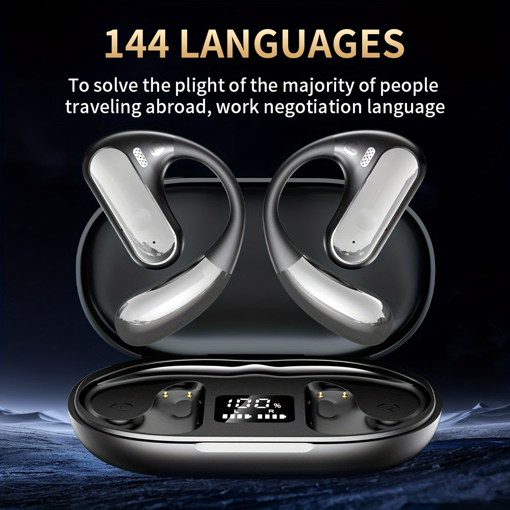 6-Mic AI Translation Bone Conduction Headset 144 Languages, Real-Time Translator Wireless Headphones, Meeting Notes Recording, Intelligent Noise Cancellation, Touch Control, Deep Bass, Open-Ear for Running Sport Business