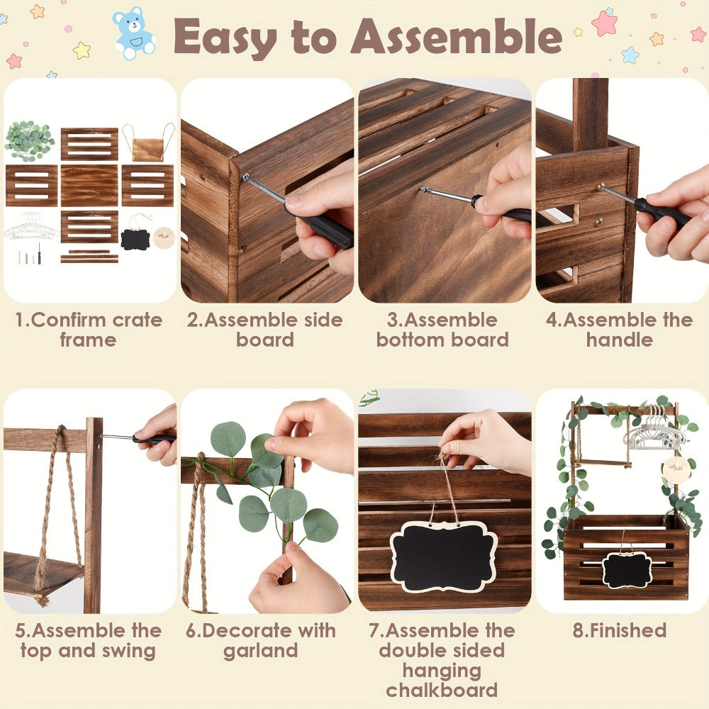 Wooden Gift Crate Basket with Handle and Garland Large Storage Organizer Baby Shower Pregnancy Announcement Christmas Party Decor Housewarming Gift