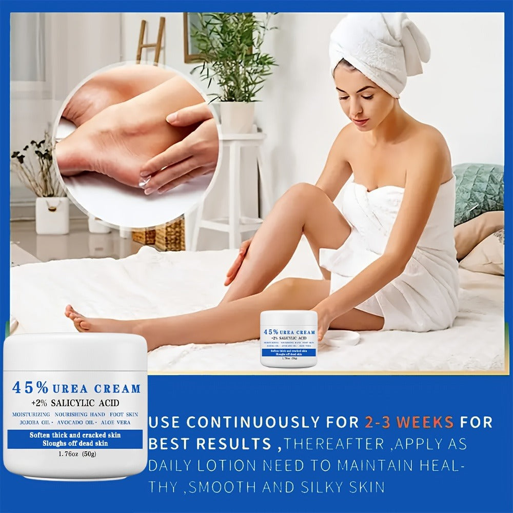45% Urea Foot Cream with 2% Salicylic Acid – Cracked Heel Repair Lotion for Dry Rough Thick Skin Exfoliating Dead Skin Softening & Repairing Foot Care Treatment 1.76oz
