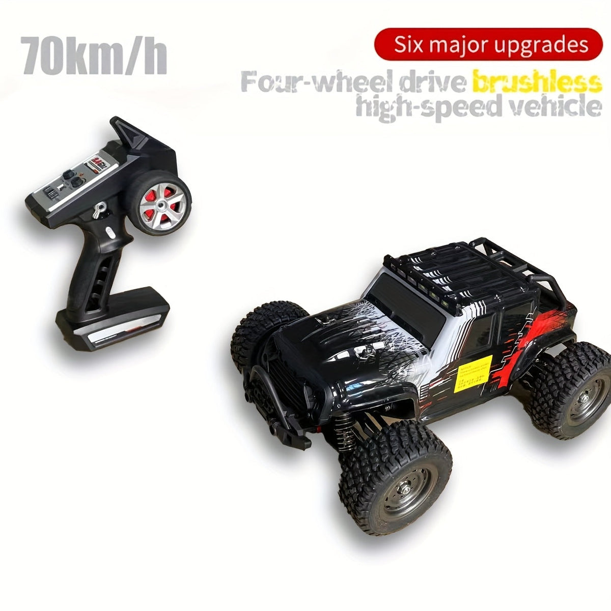 RC Off-Road Car 1:16 Scale 4WD, 70 KM/H 2.4GHz All-Terrain Monster Truck