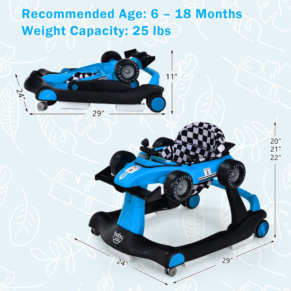 4-in-1 Foldable Baby Walker with Activity Toy Tray & Adjustable Height – Sit-to-Stand Push Walker for Infants & Toddlers, Removable Washable Seat Pad, Safe Learning Walker Baby Gift (Blue)