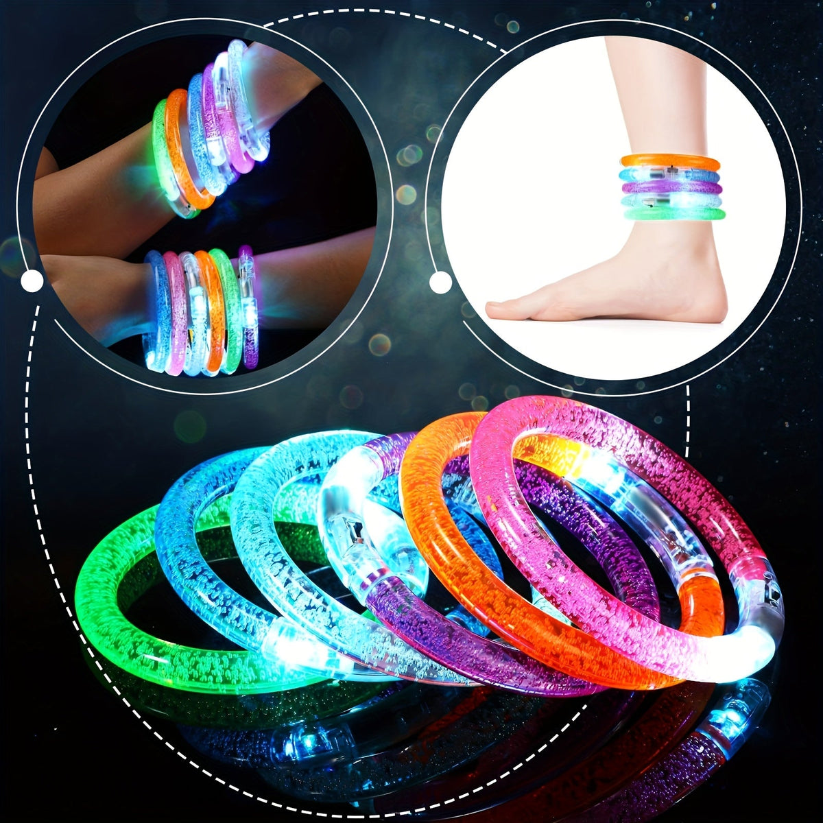 Glow Sticks Bracelets 100pcs 6 Colors LED Flashing Light Up Bracelet Set – Neon Party Supplies for Rave Concert Birthday Carnival Halloween Party Favors