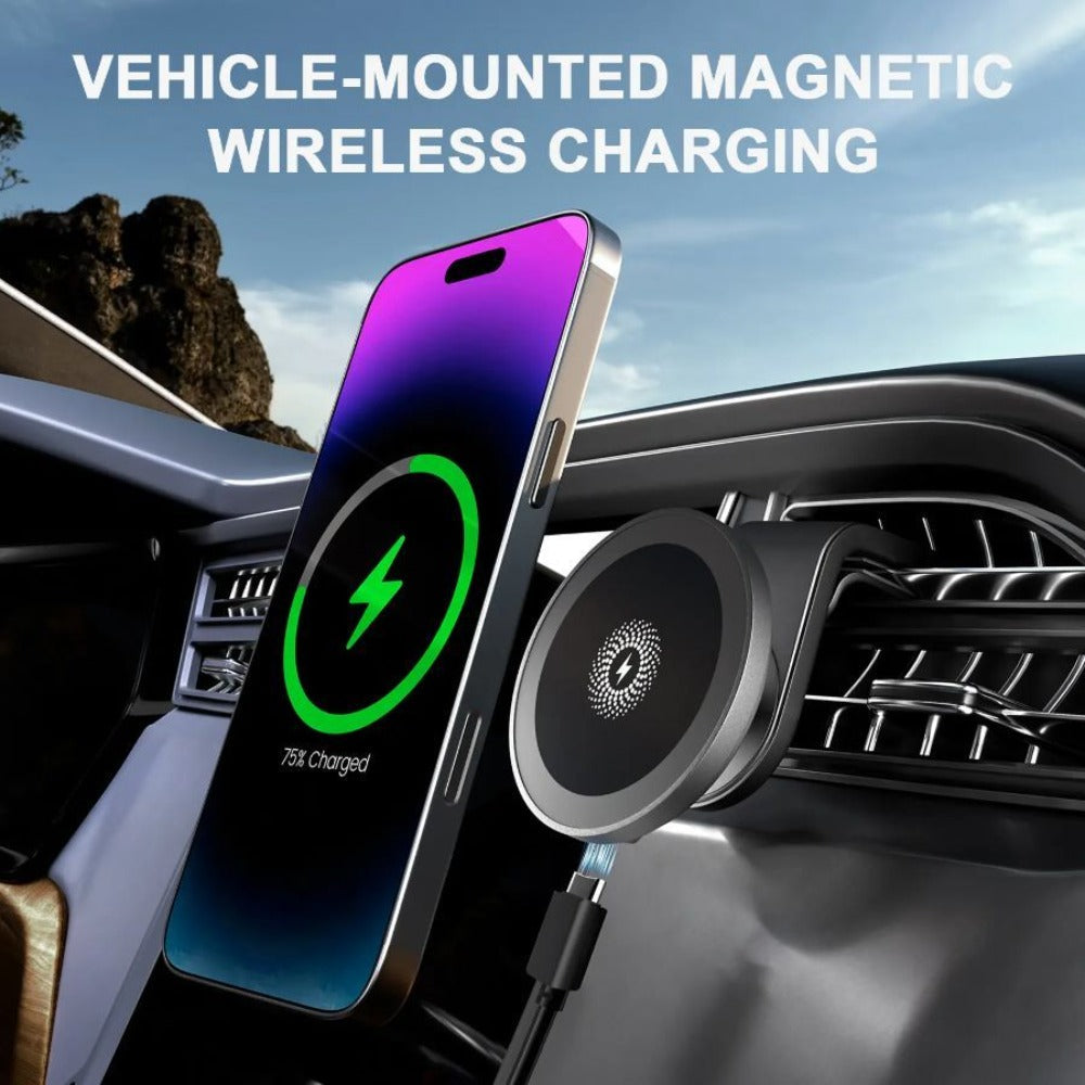 Magnetic Car Mount Wireless Charger 15W Fast Charging 360° Rotation Dashboard Phone Holder for iPhone 17 Air 16 15 14 13 12 Pro Max, Samsung Galaxy S24 S23 Android – Black White