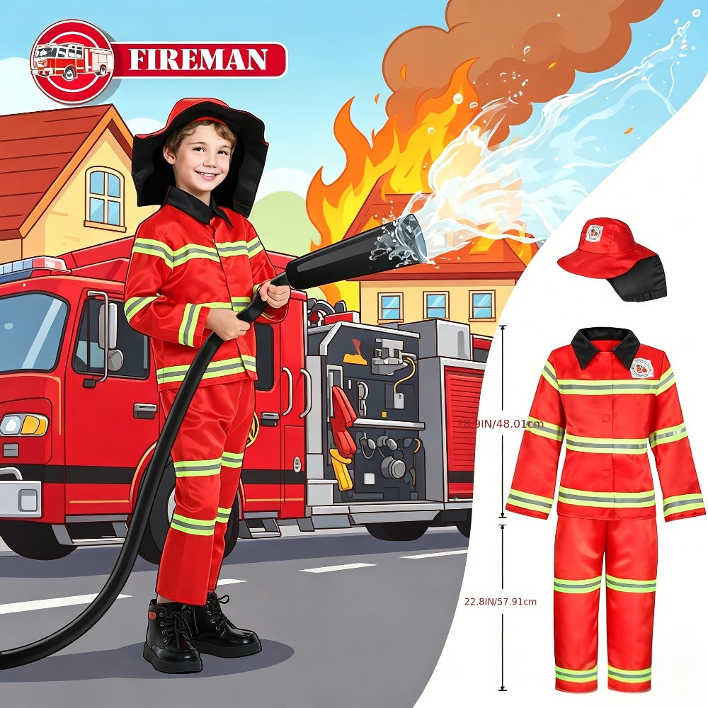Kids Dress Up Costume Set 4-in-1, Firefighter, Police, Astronaut & Doctor Role Play Costumes