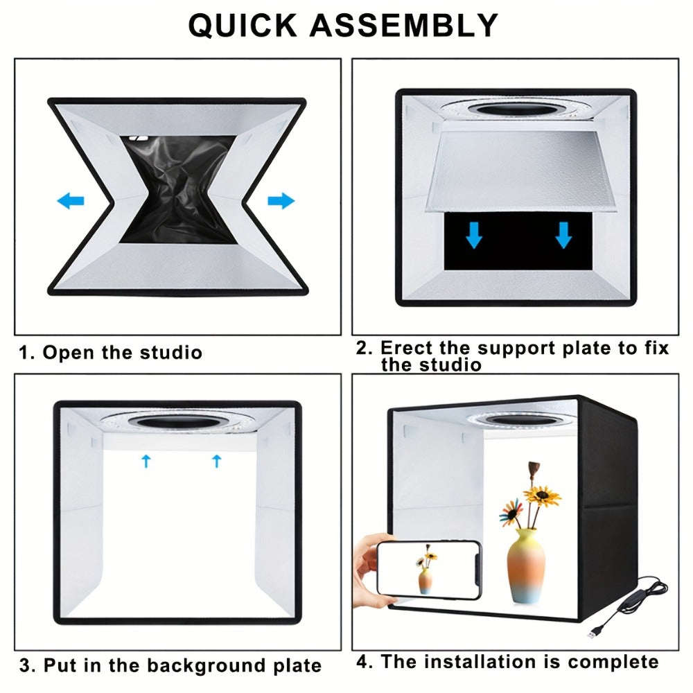 LED Photo Studio Light Box Folding Photography Shooting Tent with 12 Color Backdrops, Portable Product Photography Lightbox for Jewelry Cosmetics Figures, 16x16 & 12x12 Inch