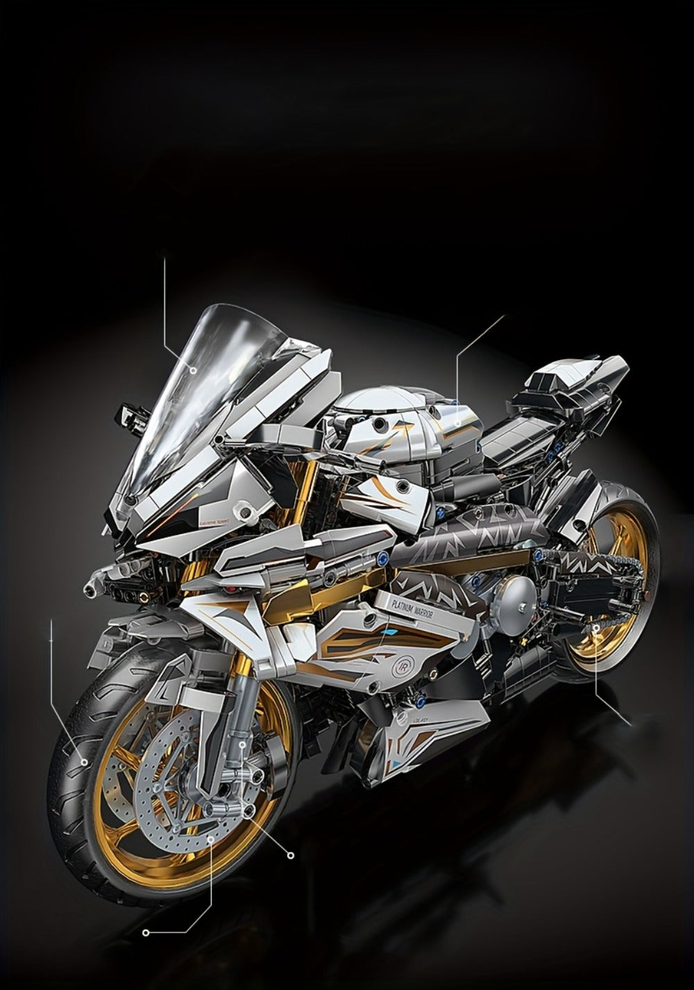 Motorcycle Building Block Model, 1:5 Scale, 2,000+ Pieces