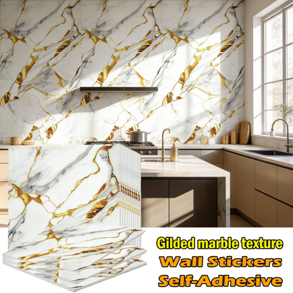 Self-Adhesive Marble Tile Stickers 11.8x11.8in Peel and Stick Wall Tiles for Bathroom Kitchen Backsplash – Waterproof 3D Glossy Imitation Marble Wall Panel, Easy to Install, 50 or 100 Pack