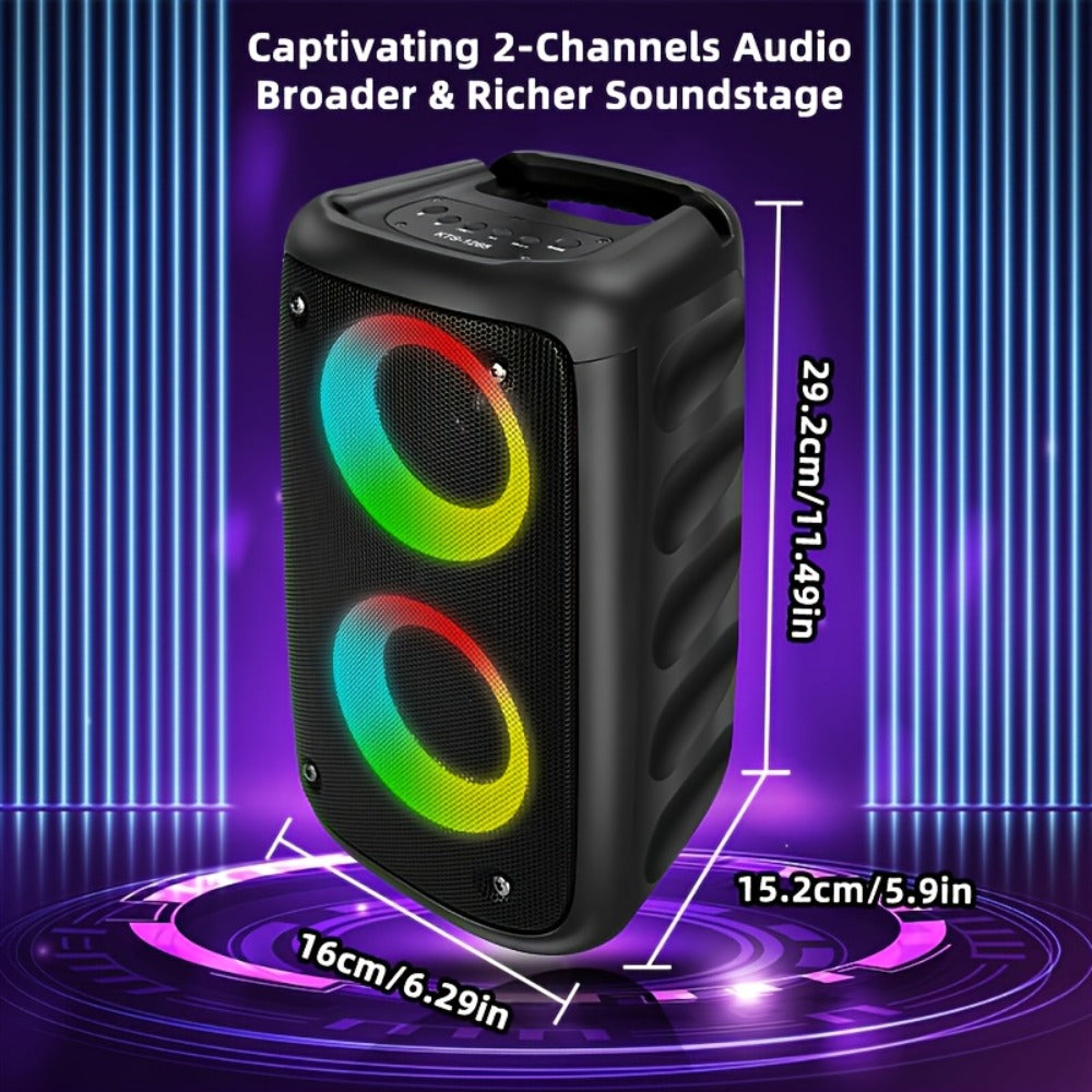 Wireless Bluetooth Speaker with Color LED Lights, MOKiN KTS-1265 Portable Party Speaker, Bass Boost, FM Radio, TF Card, USB, Type-C, Lightweight for Outdoor Travel Home Parties