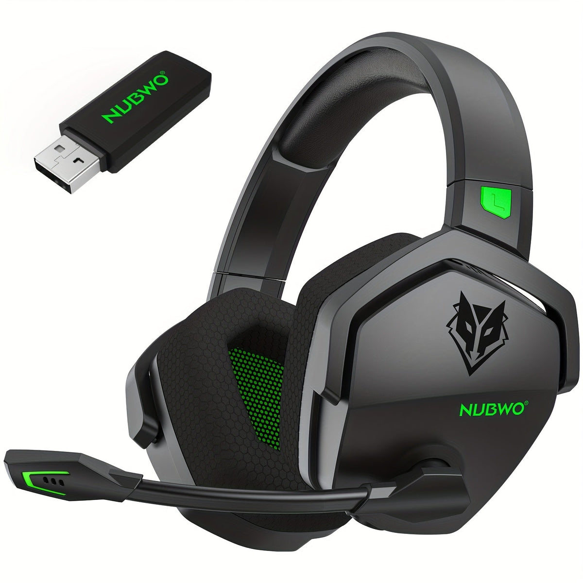 2.4GHz Wireless Gaming Earphones NUBWO G06, 7.1 Surround Sound, 23ms Ultra-Low Latency, 100H Battery, Dual Directional Mic, PC PS5 Console Mobile Compatible, Bluetooth & Wired Modes, Black