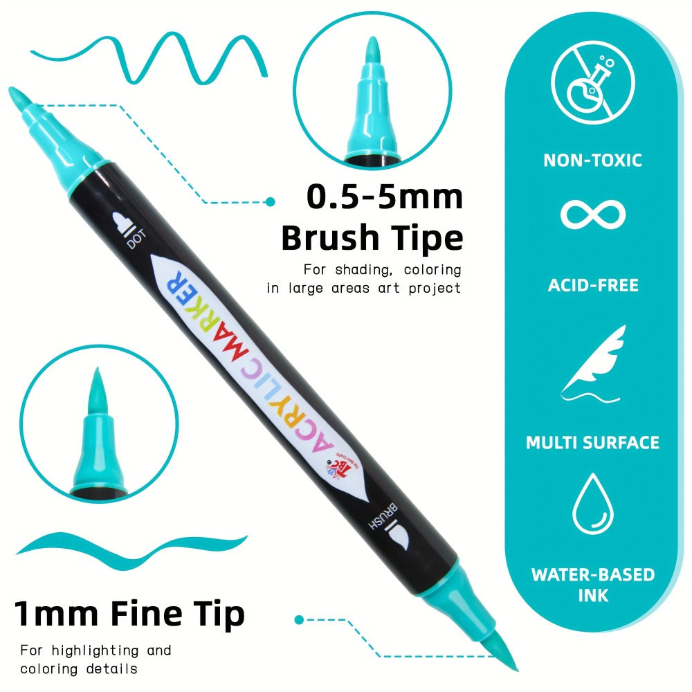 Acrylic Paint Markers with Canvas Bag Dual Tip 48 72 108 Colors – Double Zipper Premium Storage, Non-Toxic Odorless Paint Pens for Canvas Rock Wood Glass Fabric, Artist Gift