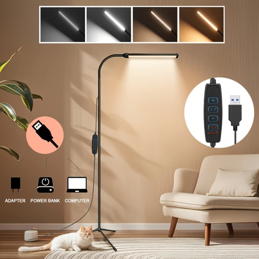 Gooseneck LED Floor Lamp with Stepless Dimming – 3 Color Temperatures, Flexible Neck, Eye-Care LED Smart Reading Lamp for Living Room, Bedroom & Home Office | Tri-Color Adjustable Standing Light