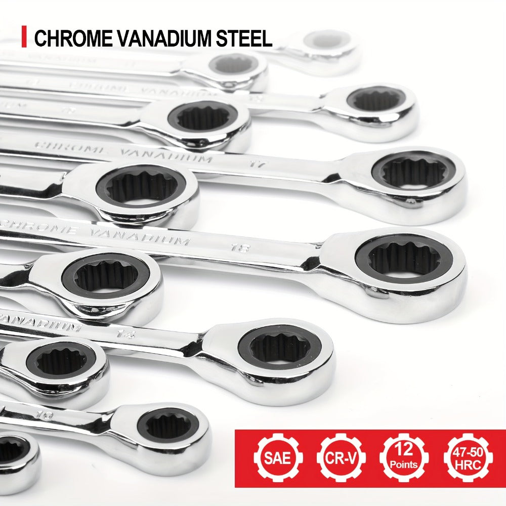 Combination Ratcheting Wrench Set 22pcs SAE & Metric, 1/4"-3/4" & 6-18mm Chrome Vanadium Steel, 72-Tooth Ratchet Wrenches with Oxford Bag, ANSI Standard for Car Repair & Home Appliance Maintenance