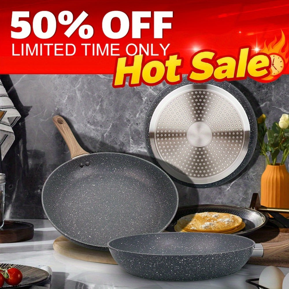 Non-Stick Frying Pan Set 3-Piece 7 9.5 11 Inch – Dishwasher Safe Skillet Set with Insulated Handle | Induction Compatible Home Kitchen Pans in Beige Grey & Black | Durable Even-Heating Cookware