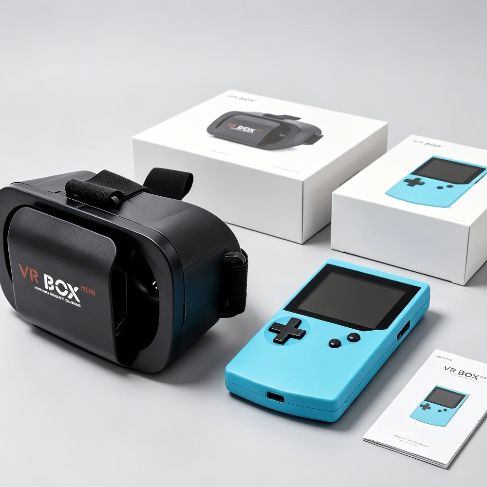 VR Headset & Retro Handheld Game Console Set – Mini 3D HD Virtual Reality Glasses with Portable Game Console, Immersive Gaming, Kids & Adults