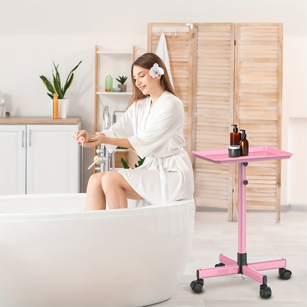 Salon Rolling Tray Cart with Wheels & Adjustable Height 30"-42" - Professional Trolley with Removable 18"x13" Tray, 360° Swivel Casters for Hair Stylist Tattoo Esthetician, Gold & Black