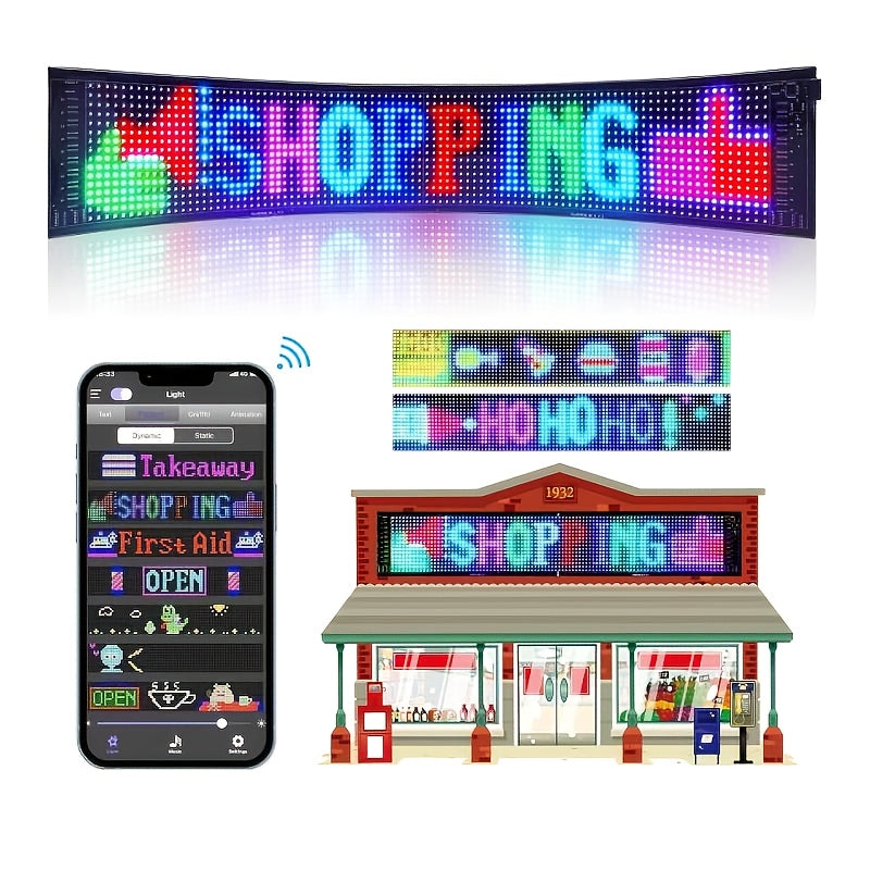 Programmable Flexible LED Matrix Panel Sign, App & Radio Controlled, Dynamic Scrolling Text Pattern & Animation, LED Screen Light for Auto Shop Bar Hotel Concert Party Indoor Decoration