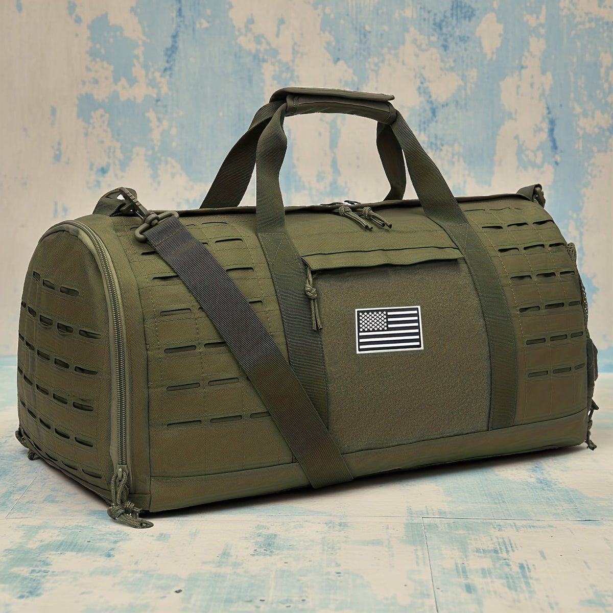 Tactical Duffle Bag 40L for Men Heavy Duty Gym Bag with Shoe Compartment Laptop Pocket Waterproof Sport Travel Bag Weekender Overnight Bag for Gym Fitness Basketball Football Office Commute Khaki Black Green