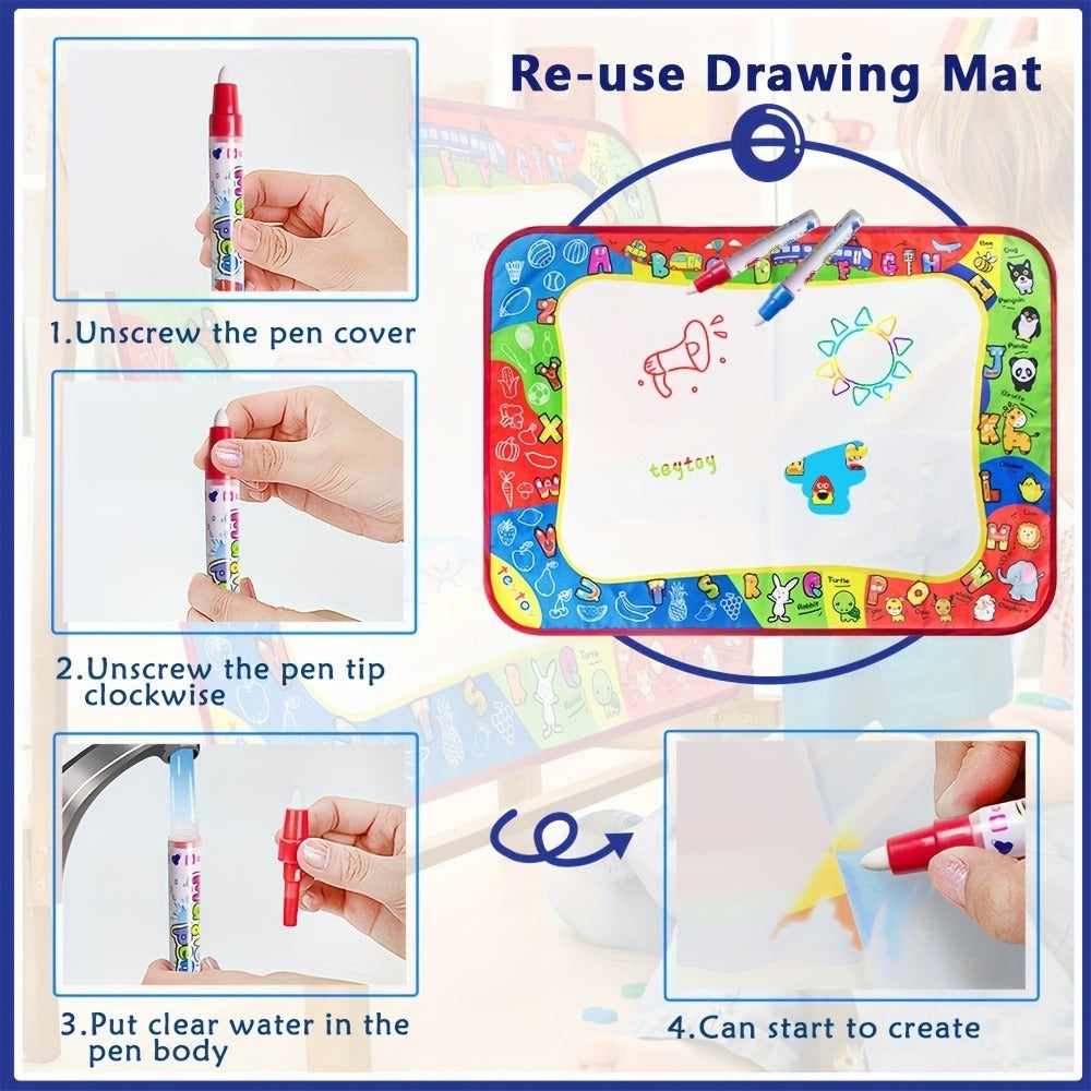 Water Doodle Mat for Toddlers Kids with 2 Water Pens – Reusable Mess-Free Large Drawing Pad Non-Toxic BPA-Free Educational Art Toy Gift for Boys Girls Ages 2-8 Birthday Christmas Easter