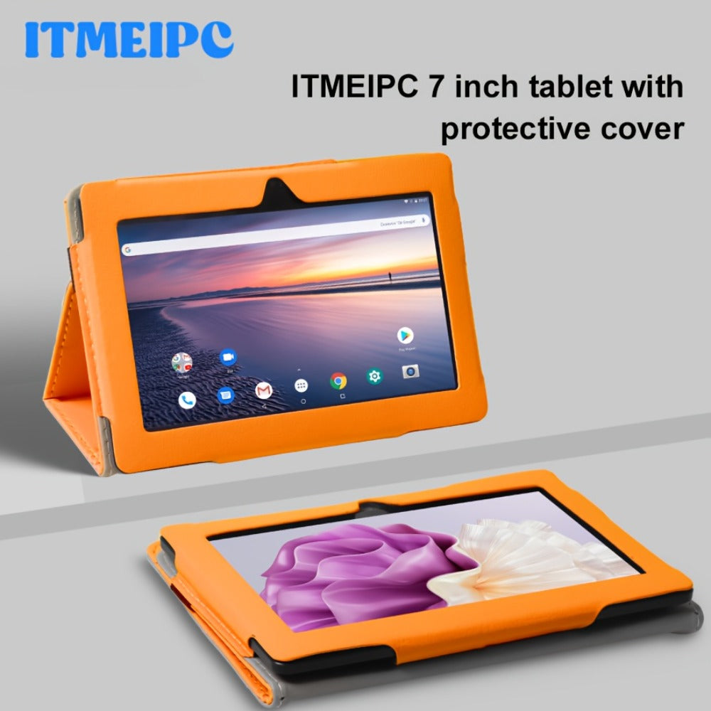 7 Inch Android 14 Tablet for Kids & Beginners – Quad-Core, 4GB RAM, 32GB ROM, HD IPS Display, Dual Camera, WiFi, USB-C, Built-in Case, Lightweight Portable Design, Perfect Gift for Children & Seniors