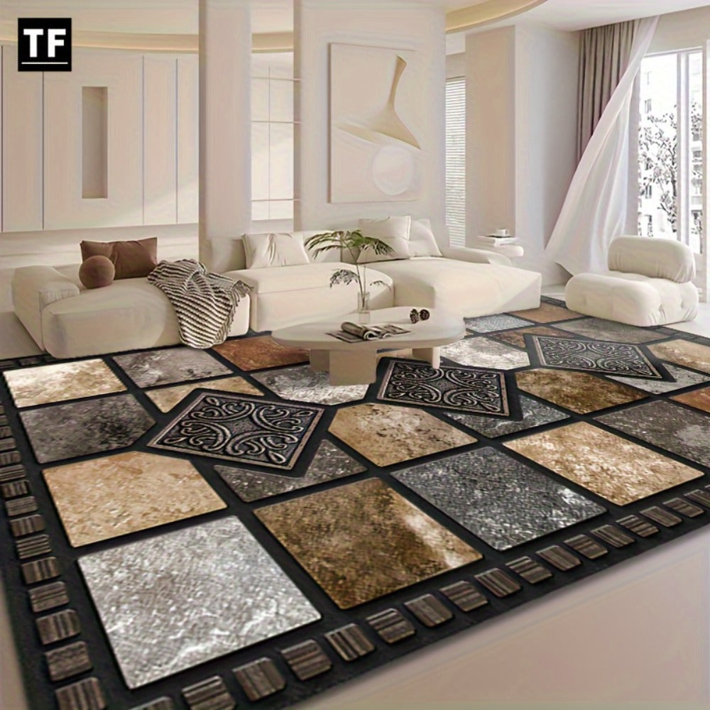 Marble Print Area Rug Luxury Soft – Non-Slip Indoor Outdoor Carpet for Living Room, Bedroom & Entryway, Warm Cozy Tile Pattern Floor Mat, 56x80 Inches