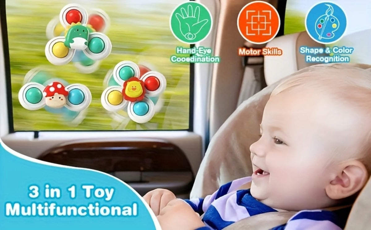 3-in-1 Baby Sensory Toy Set, Stacking Cups, Spinning Top & Cloth Book