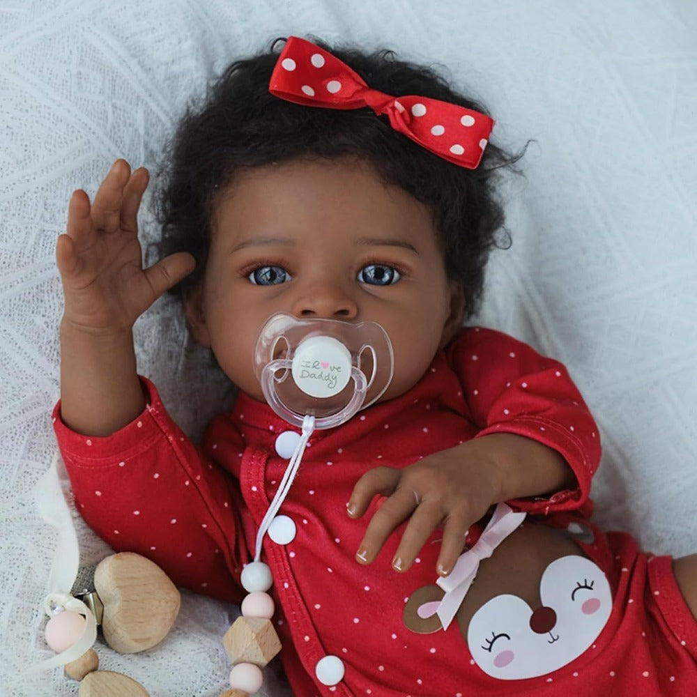 20-Inch Black Reborn Baby Doll with Cloth Body and Implanted Hair