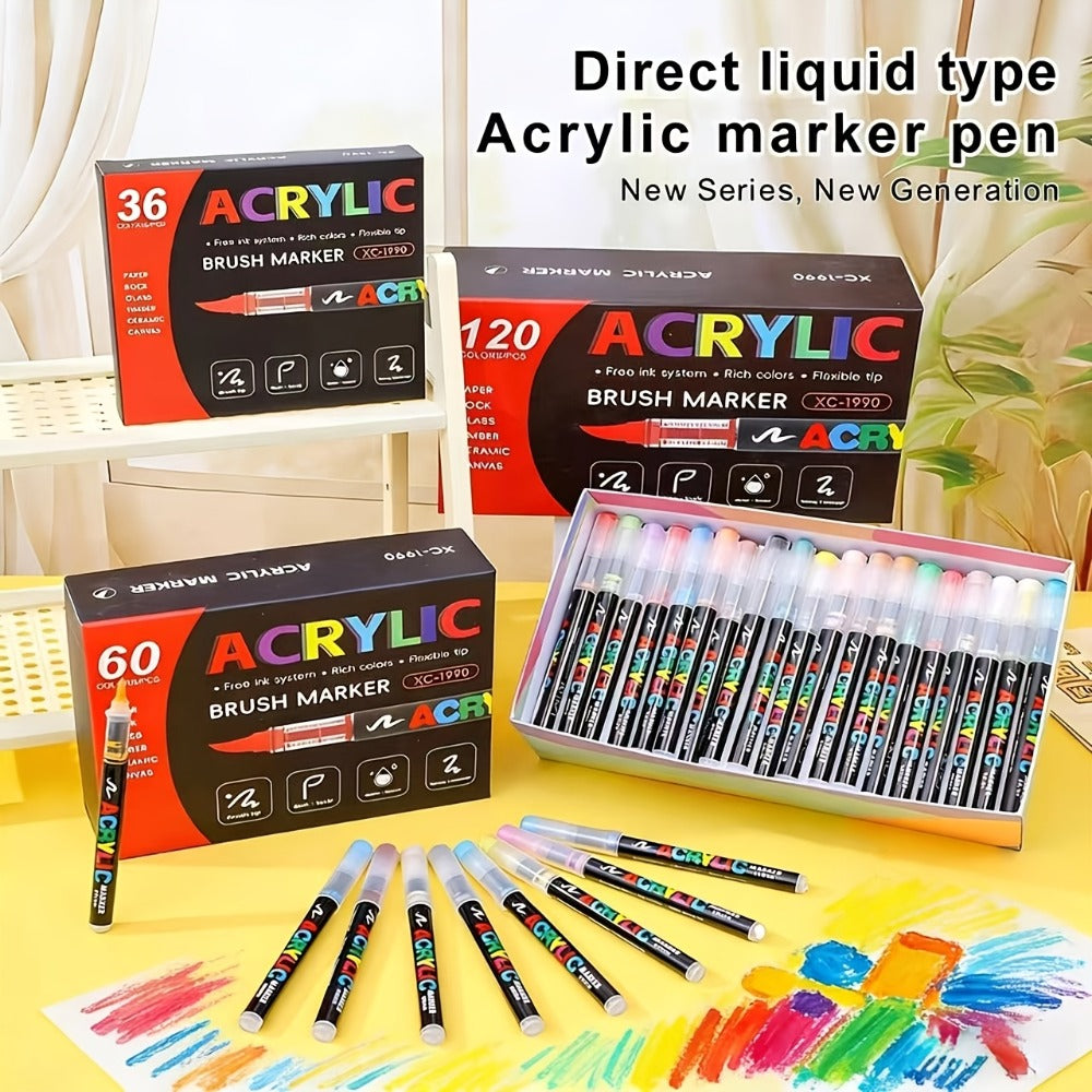 Acrylic Paint Pens Marker Set for Rock Painting Canvas Wood Glass Fabric Ceramic Fine Tip Liquid Acrylic Markers for Artists Adults Kids Available in 12 36 60 80 120 Colors